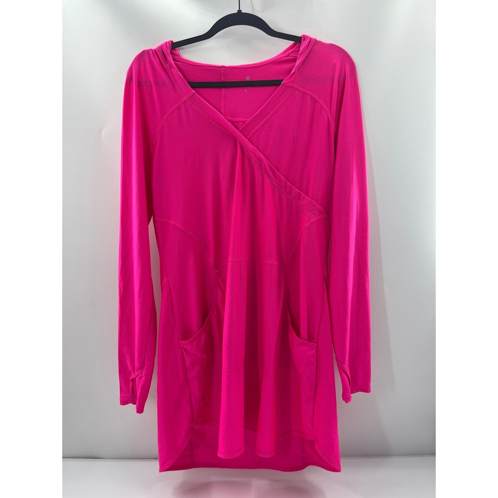 Athleta Pink Long Sleeve Hooded Tunic Crossover V-Neck Active Top Large